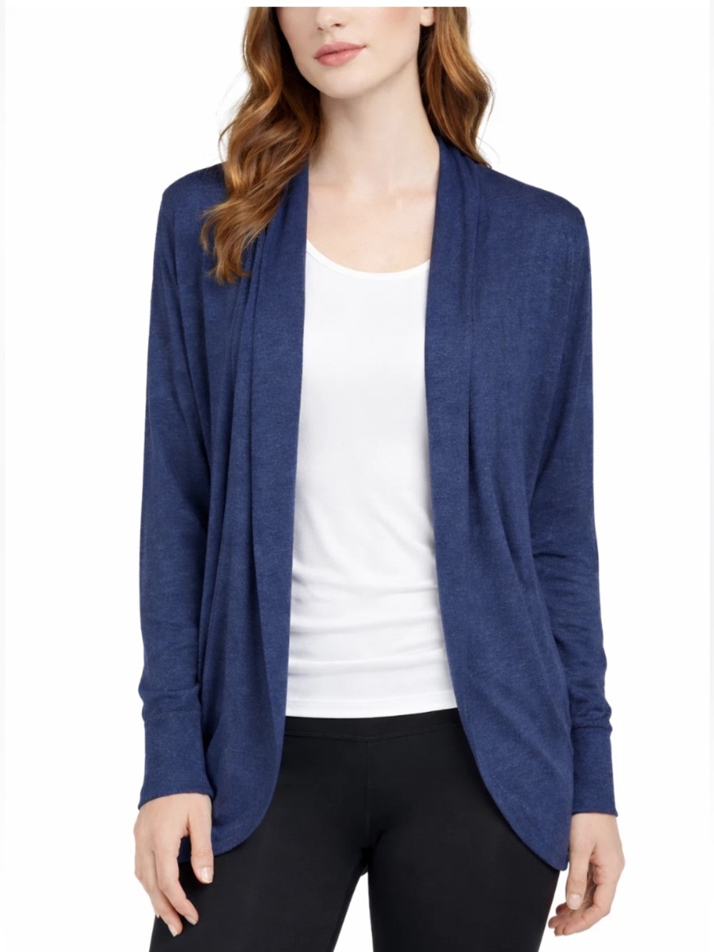 Athleta Heathered Navy Open Front Drape Cardigan Lightweight Sweater Medium